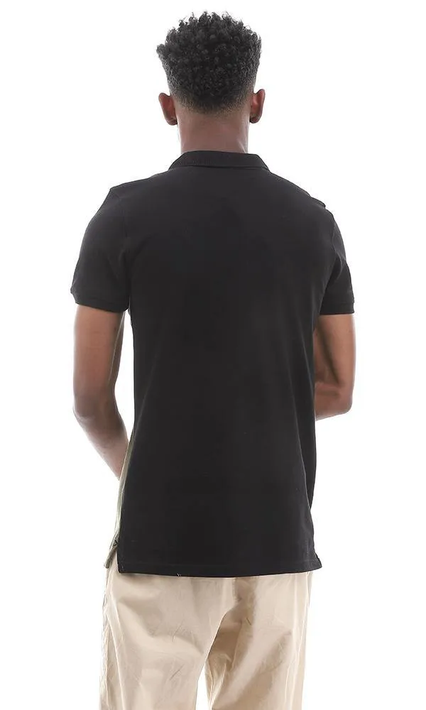 94982 Decent Tri-Tone Buttoned Polo Shirt - Black