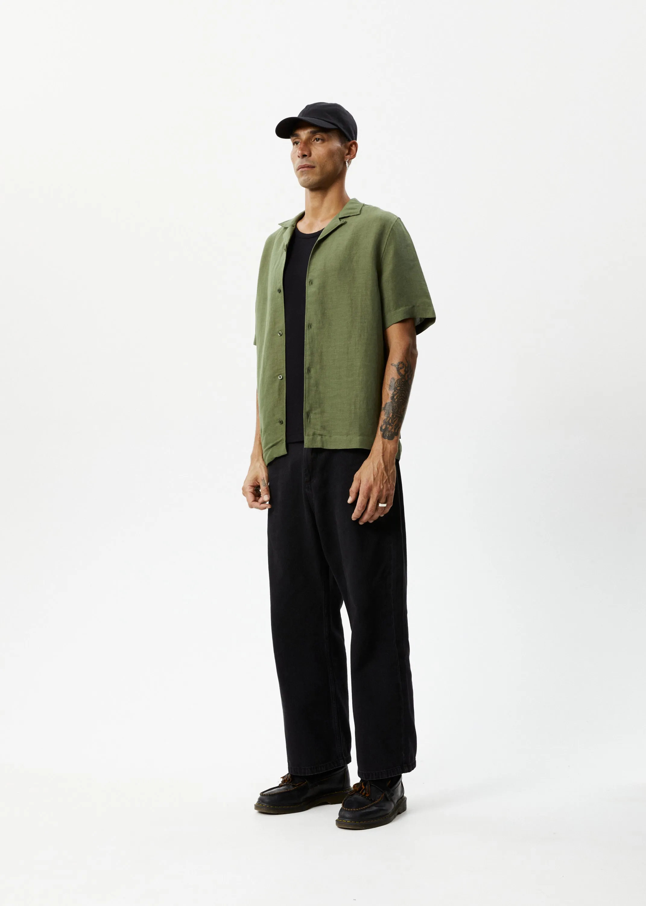 AFENDS Mens Daily - Cuban Shorts Sleeve Shirt - Military