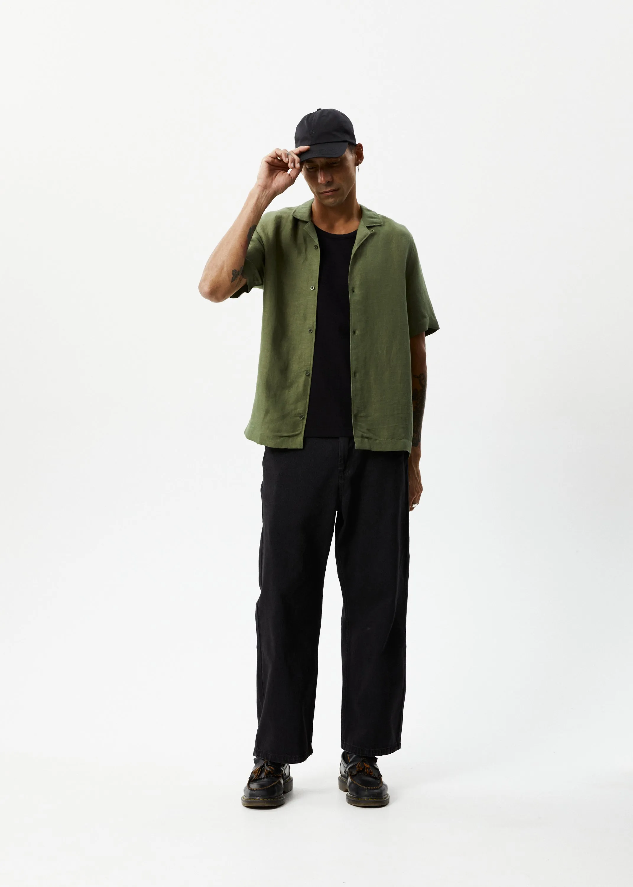 AFENDS Mens Daily - Cuban Shorts Sleeve Shirt - Military