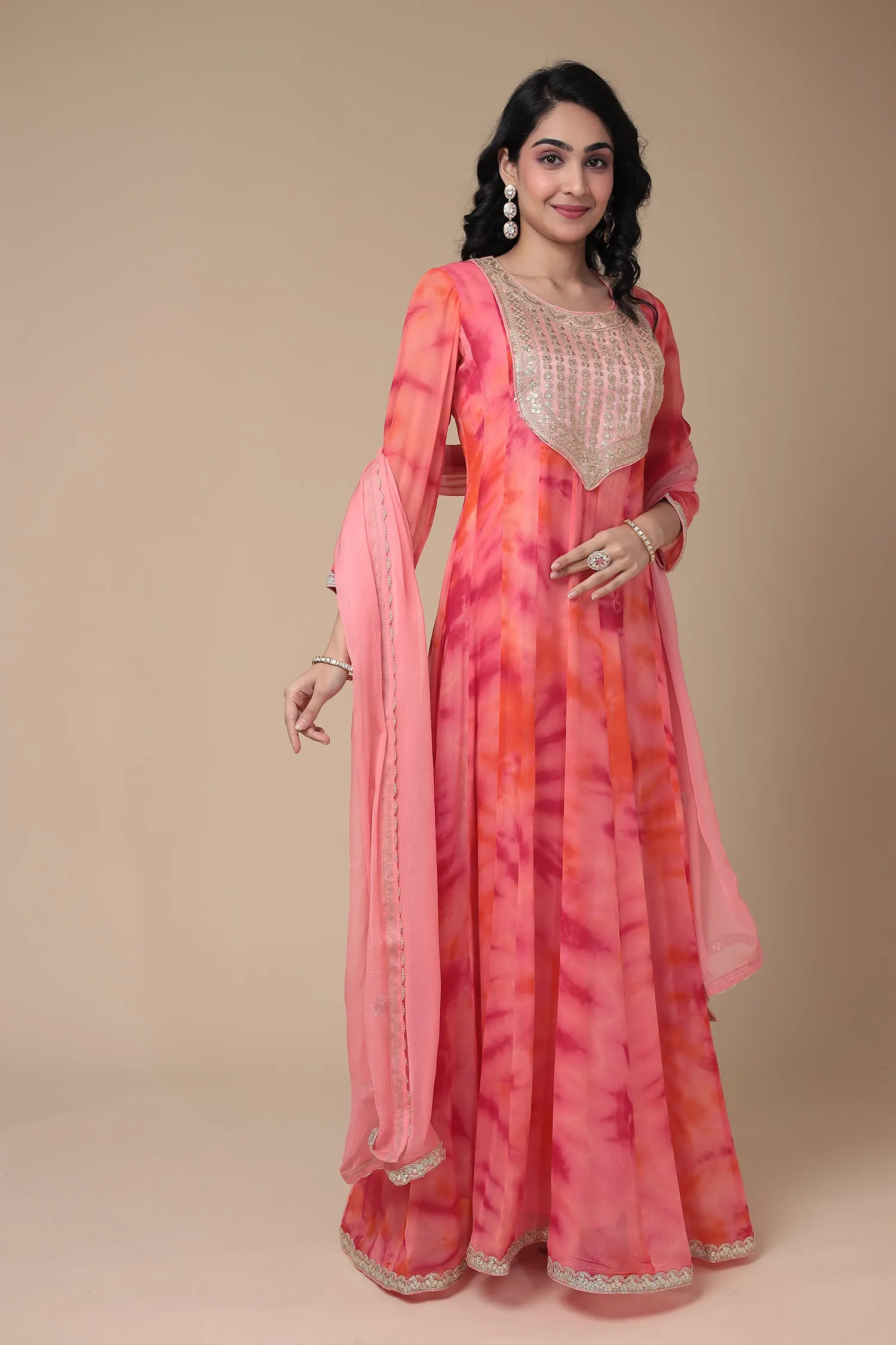 Anarkali Tie & Dye Georgette Suit Embroidered with Dori work