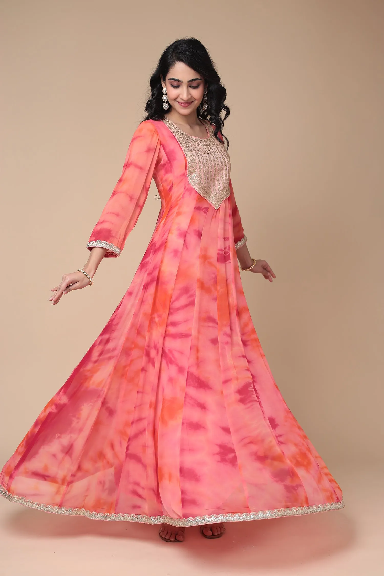 Anarkali Tie & Dye Georgette Suit Embroidered with Dori work