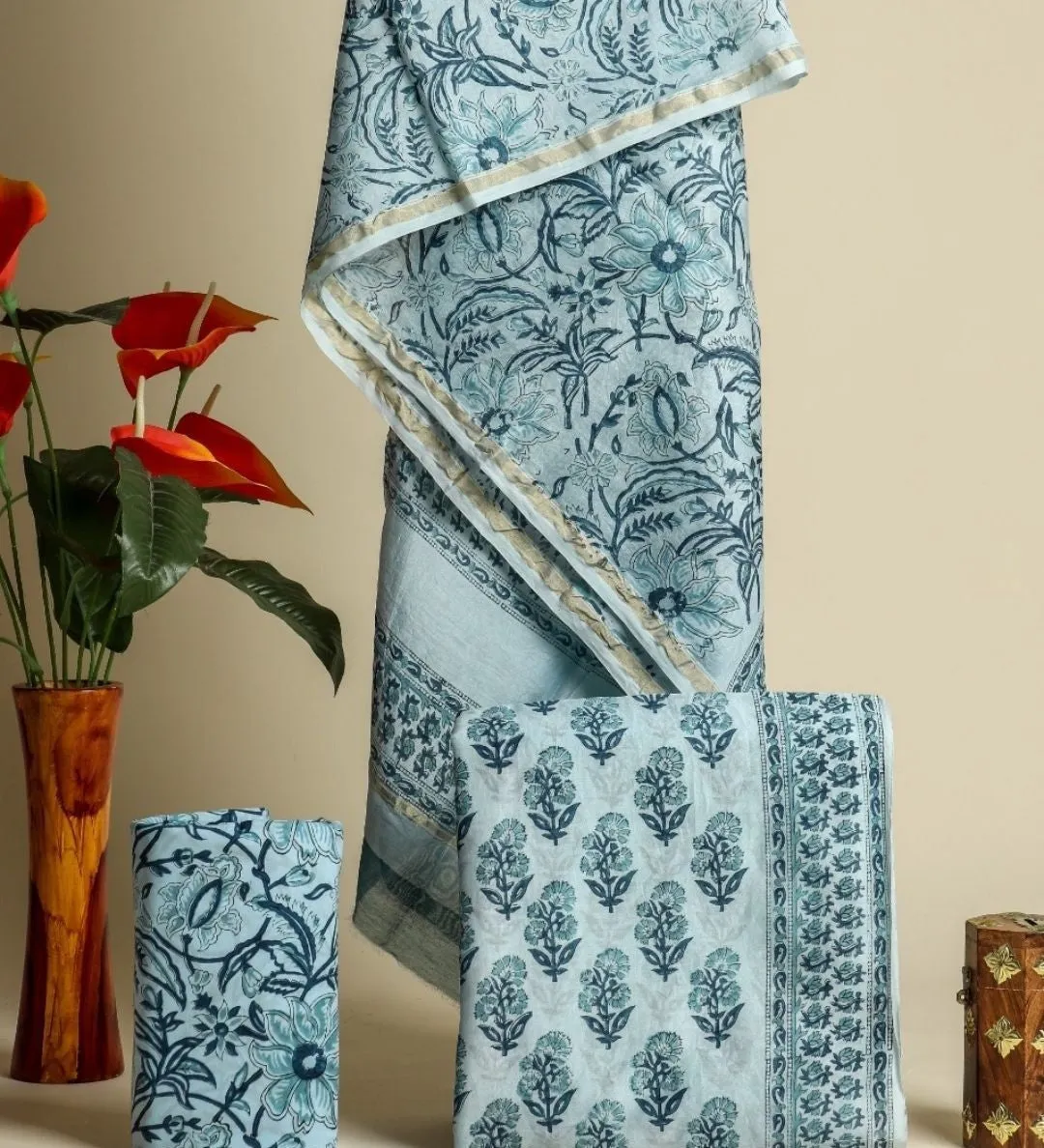 Appealing Hand Block Print Chanderi Silk Suit Set (CHA99)