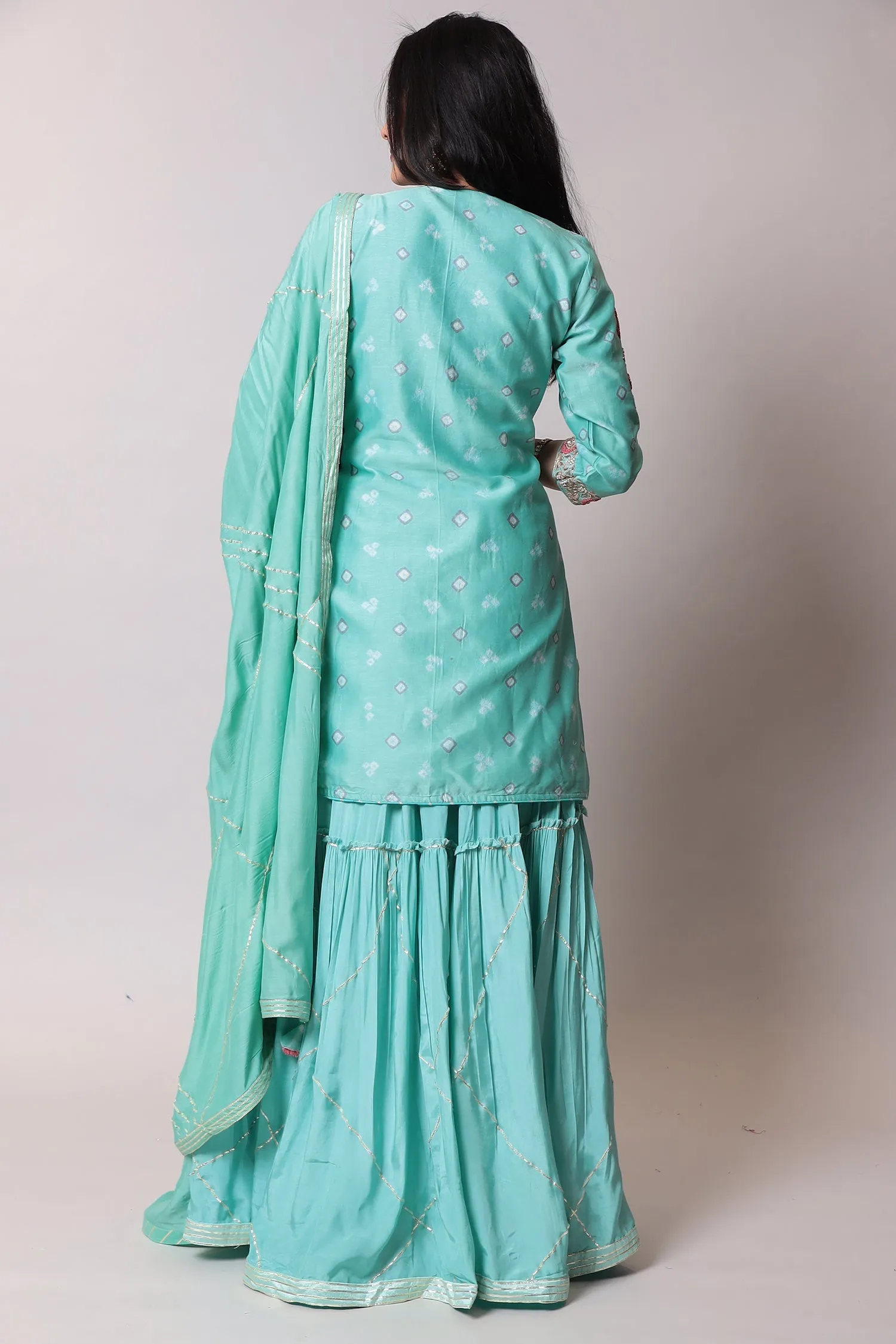 Bandhej Glace cotton Suit with Gota Patti, Thread work.