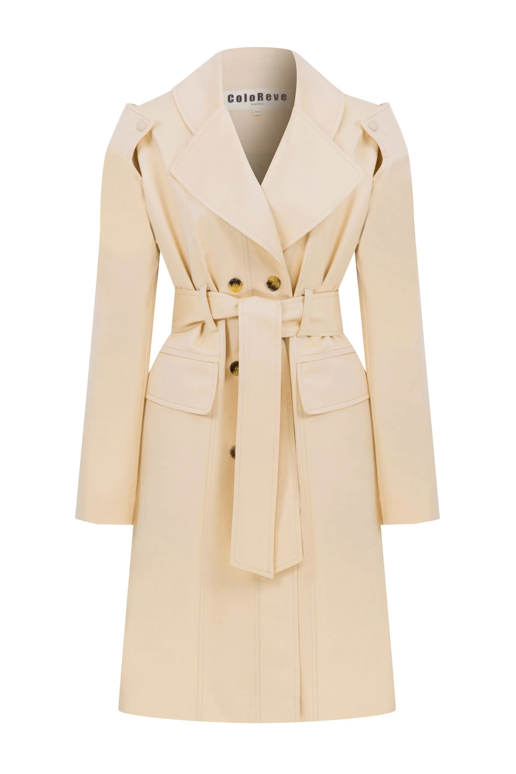 Beige Flat Trench Coat