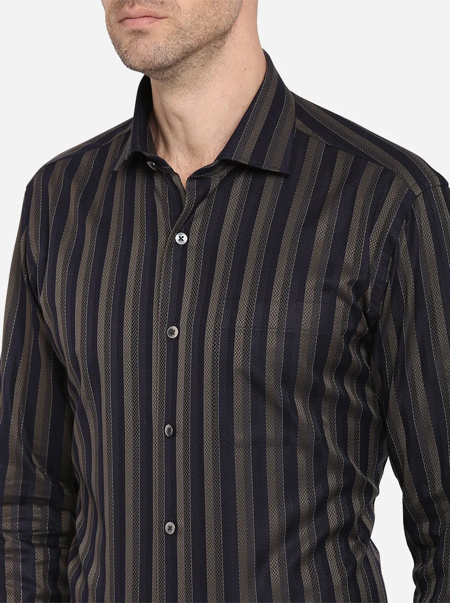 Black & Brown Striped Slim Fit Formal Shirt | Metal