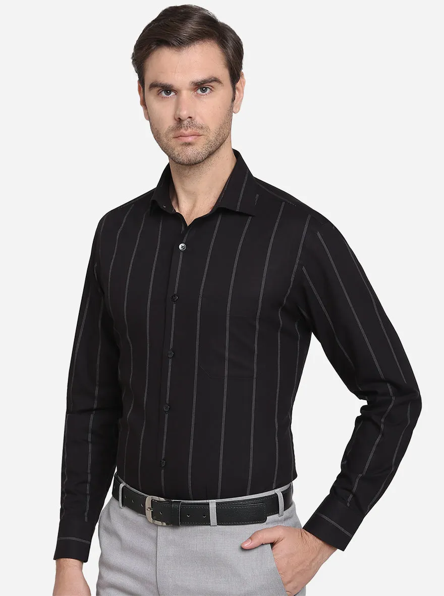 Black & White Striped Slim Fit Formal Shirt  | Metal