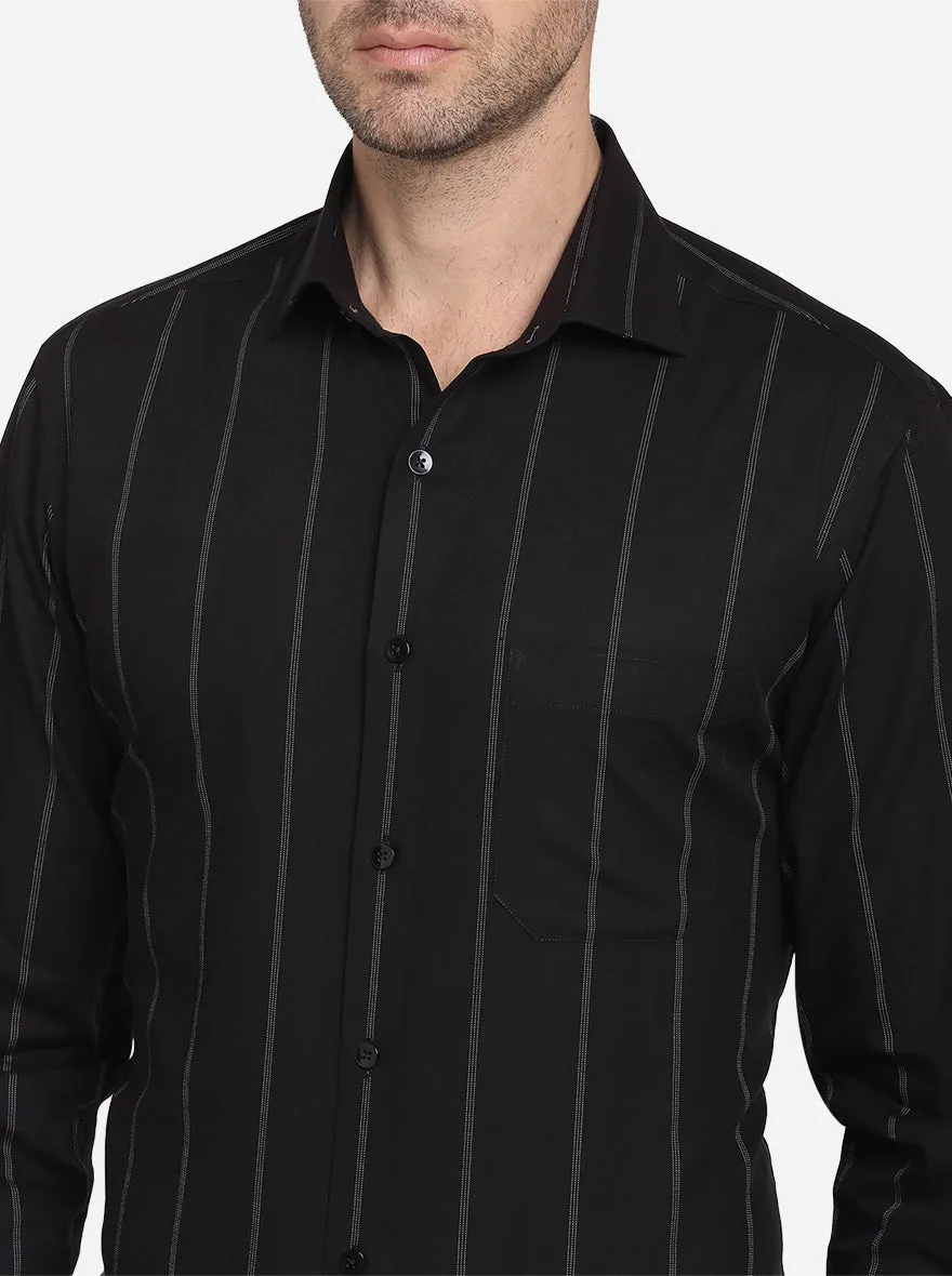 Black & White Striped Slim Fit Formal Shirt  | Metal