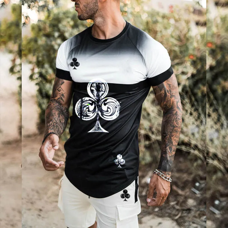 Black Gradient T-Shirt Shorts Casual Men'S Suit