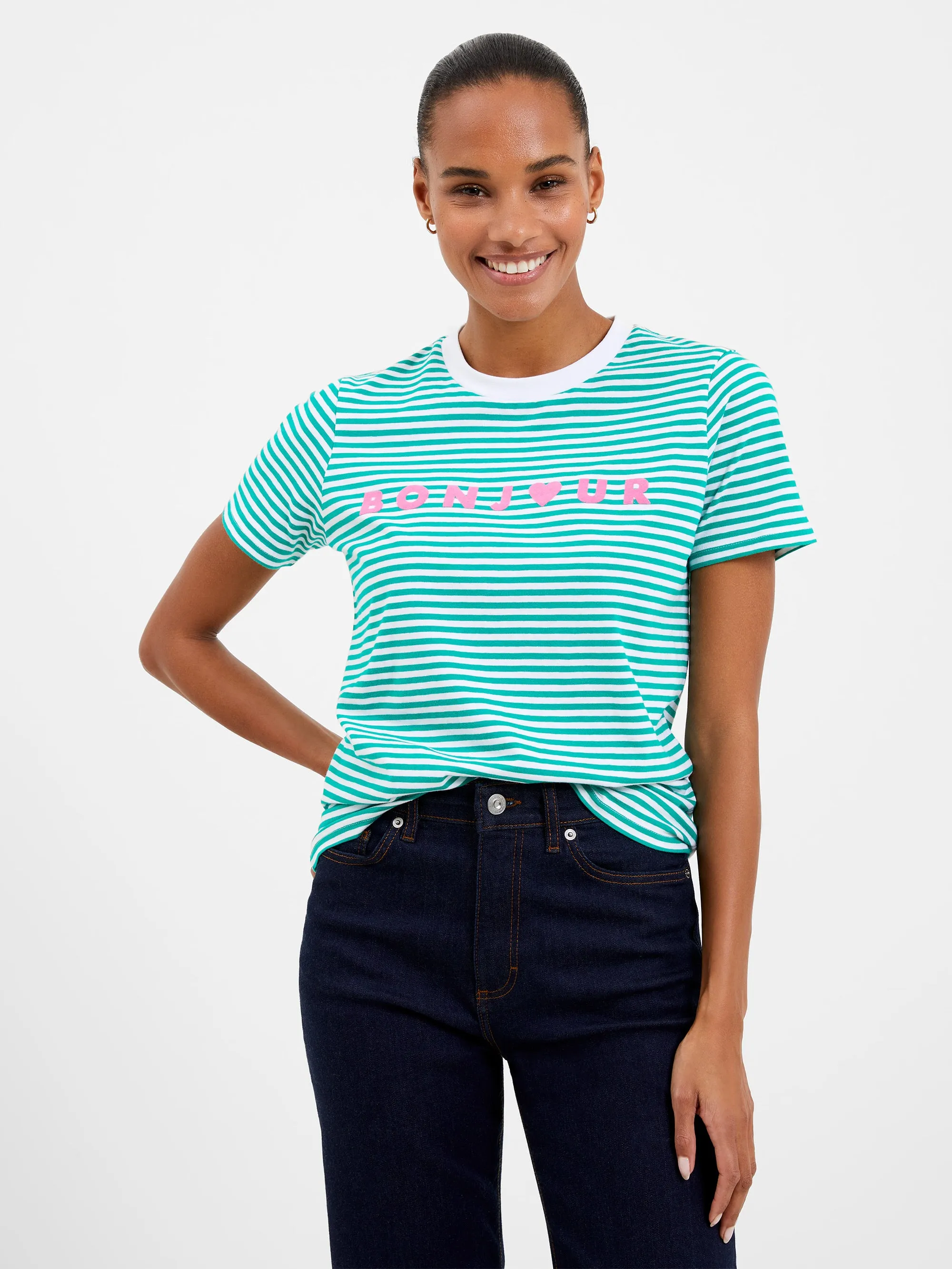 Bonjour Stripe Graphic T-Shirt