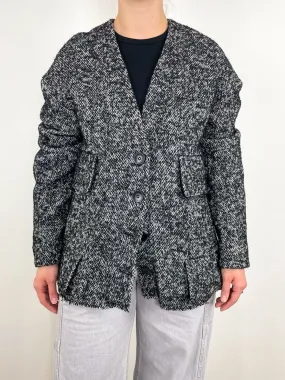 Boucle Tweed Cardigan Coat in Black/Ivory Multi