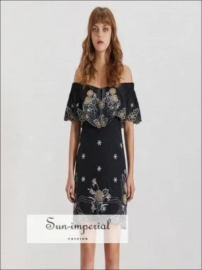 Butterfly Dress- Summer Flower Embroidery Women Dress off Shoulder Slash Neck Short Sleeve High