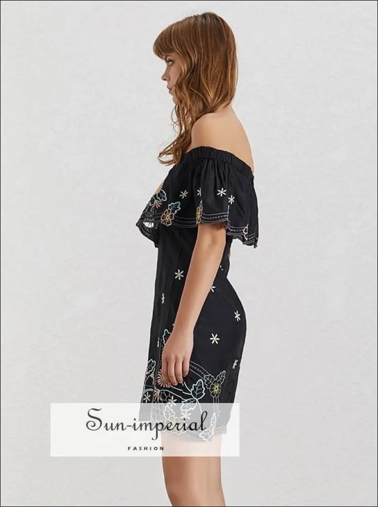 Butterfly Dress- Summer Flower Embroidery Women Dress off Shoulder Slash Neck Short Sleeve High