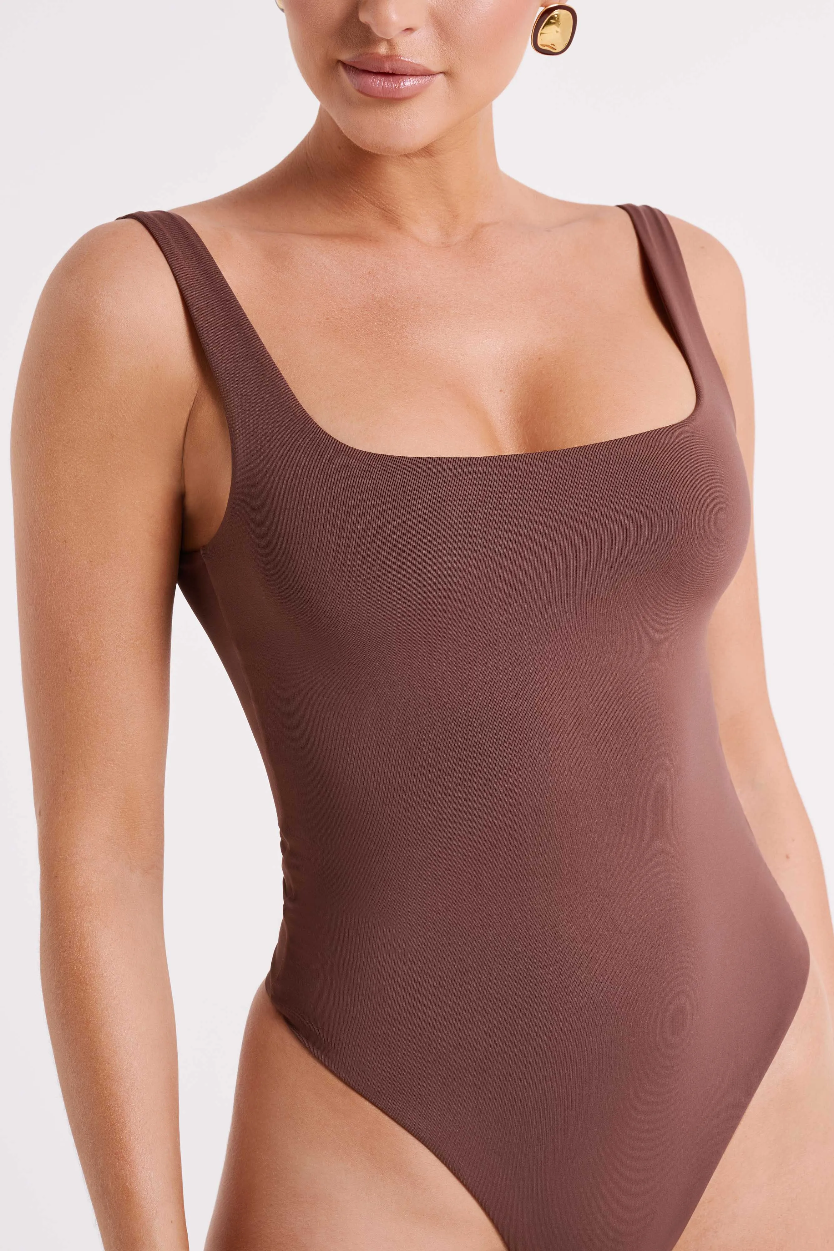 Charlie Recycled Nylon Scoop Neck Bodysuit - Mocha