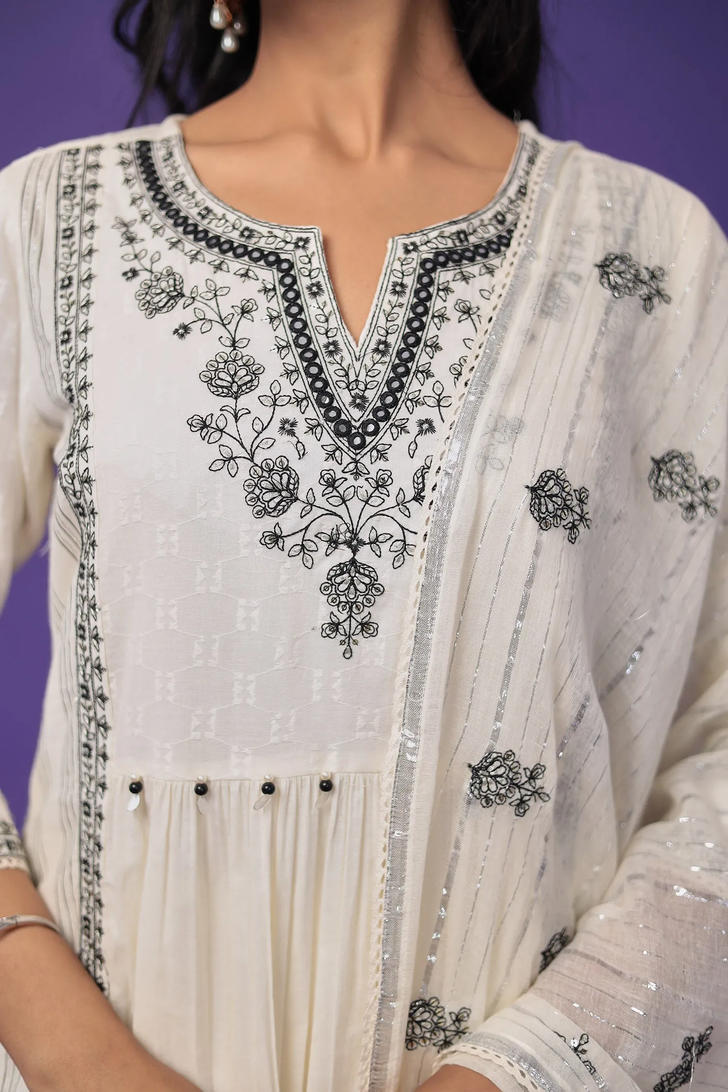 Cotton Kurta Set Stitched with Embroidered work