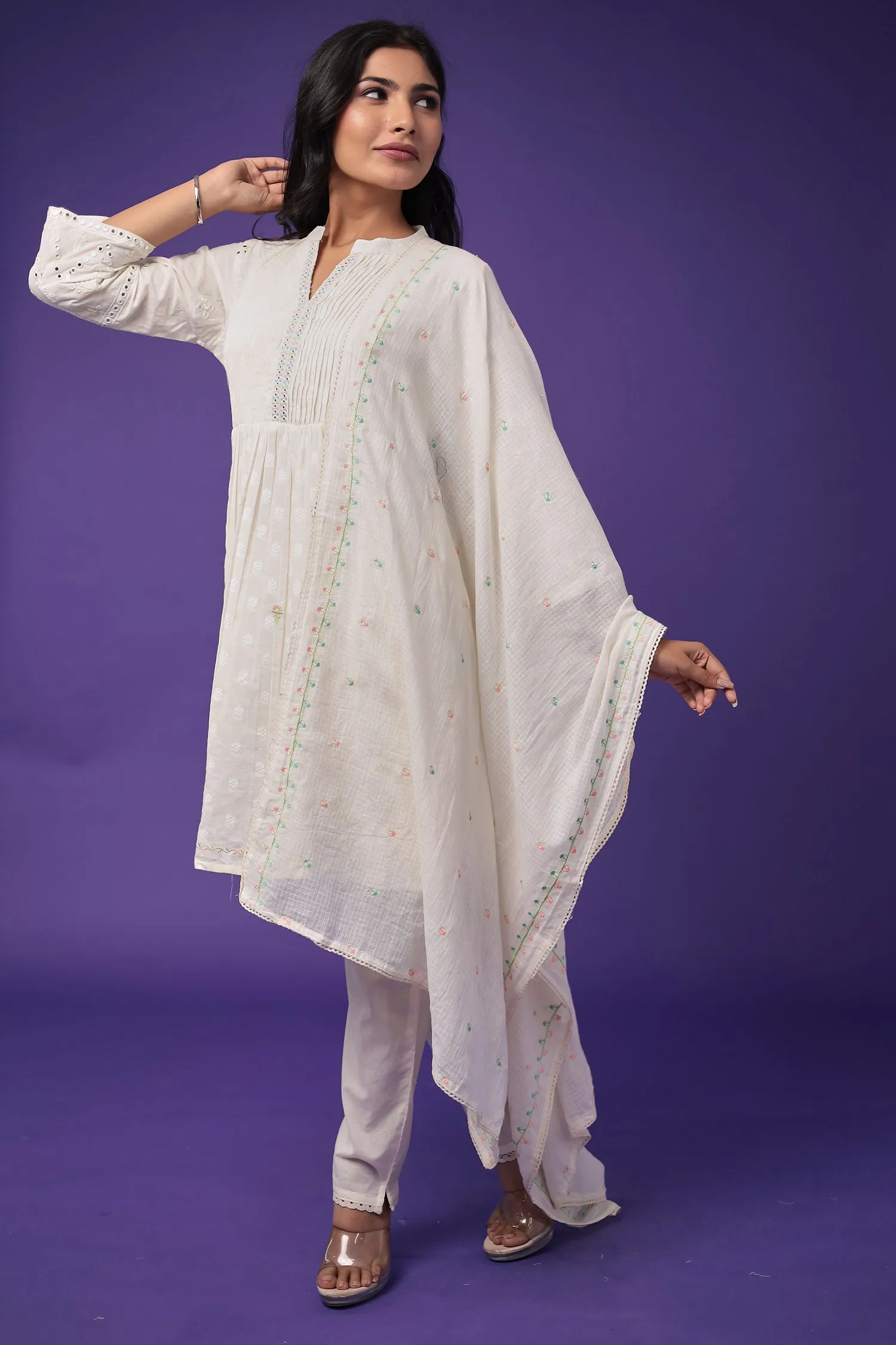 Cotton Kurta Set Stitched with Embroidered work