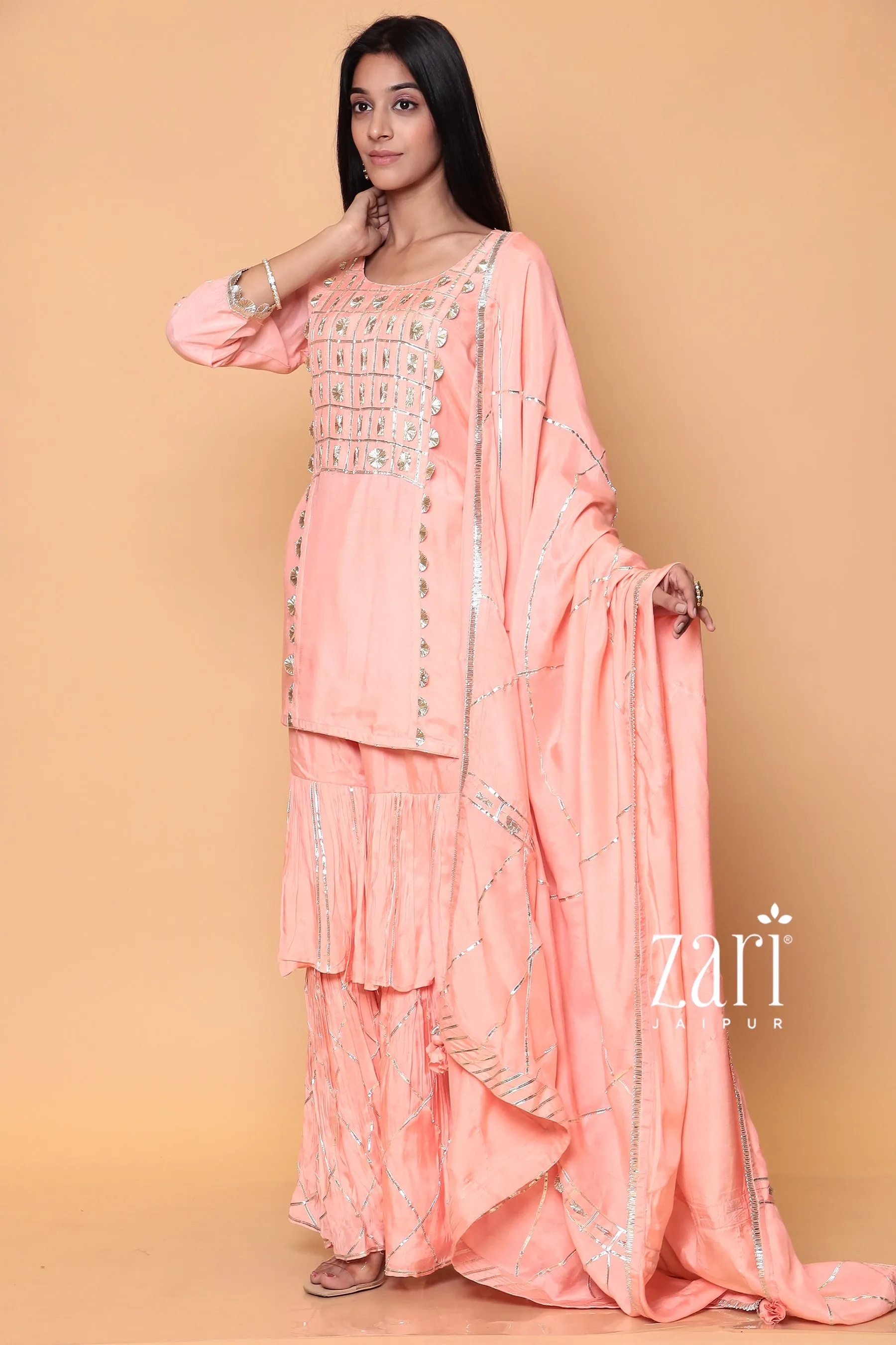 Cotton Silk Sharara Suit with Gota work.