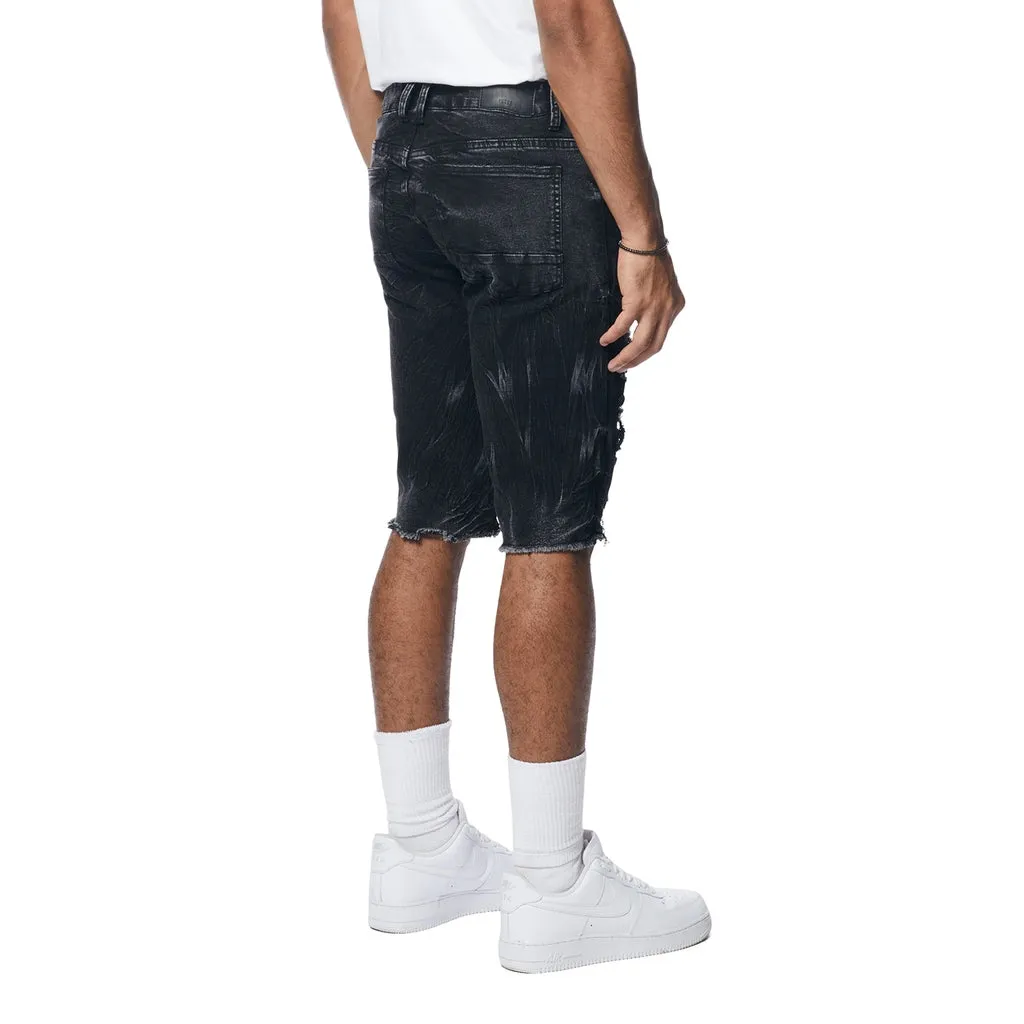 Distressed Rip & Repair Jean Shorts - Black Matrix