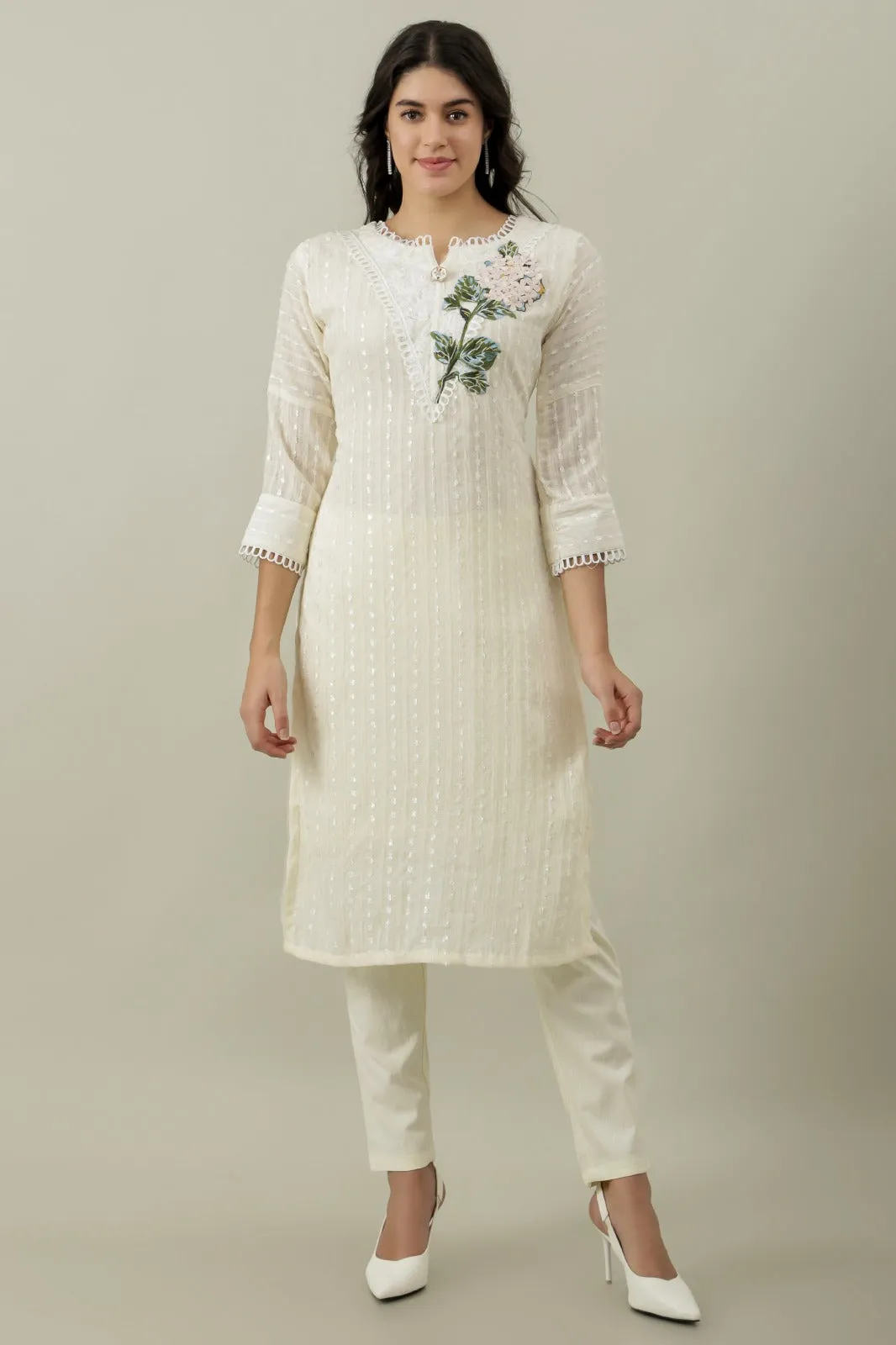 Elegant Floral Cotton Suit