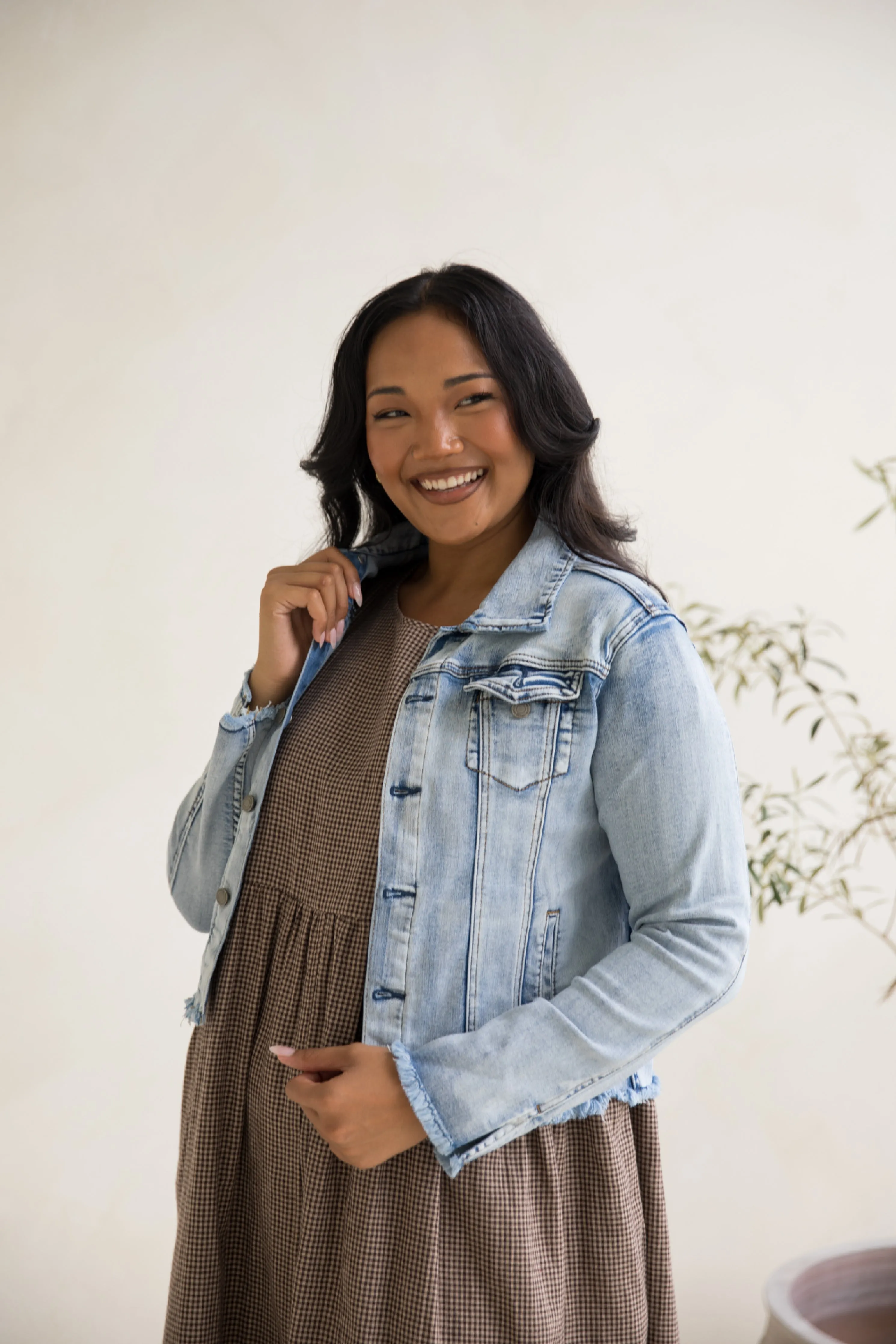 Frayed Denim Jacket in Light Blue