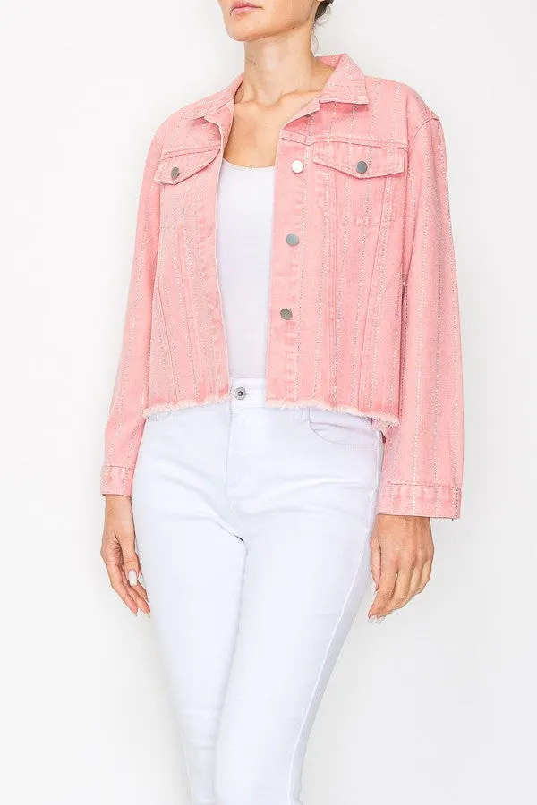 Hot Pink Rhinestone Denim Jacket