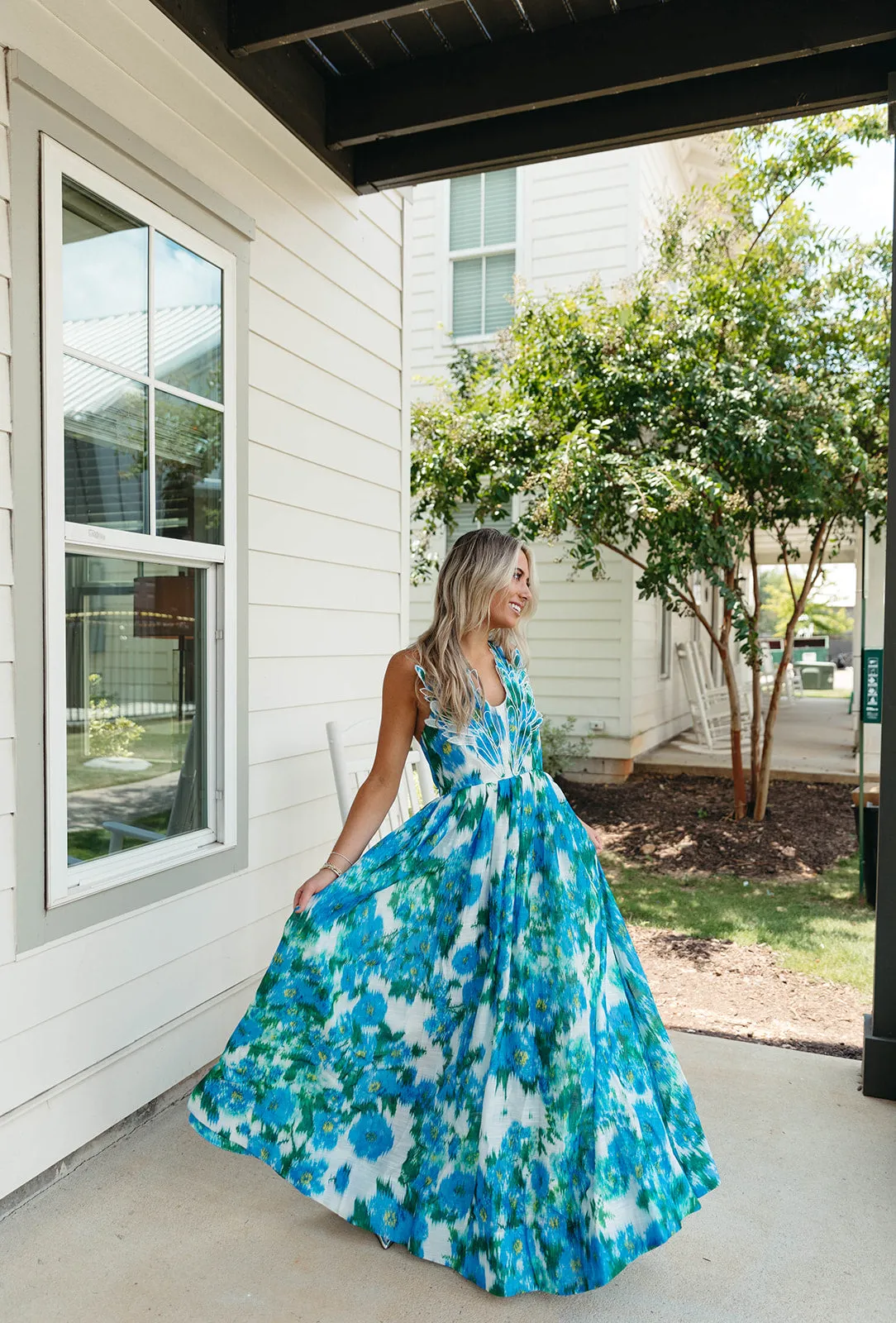 Josephine Maxi Dress - White/Blue