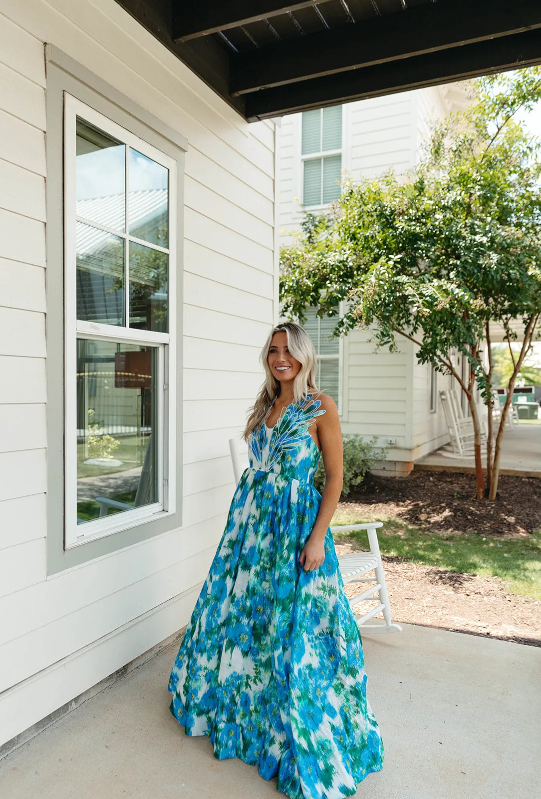 Josephine Maxi Dress - White/Blue