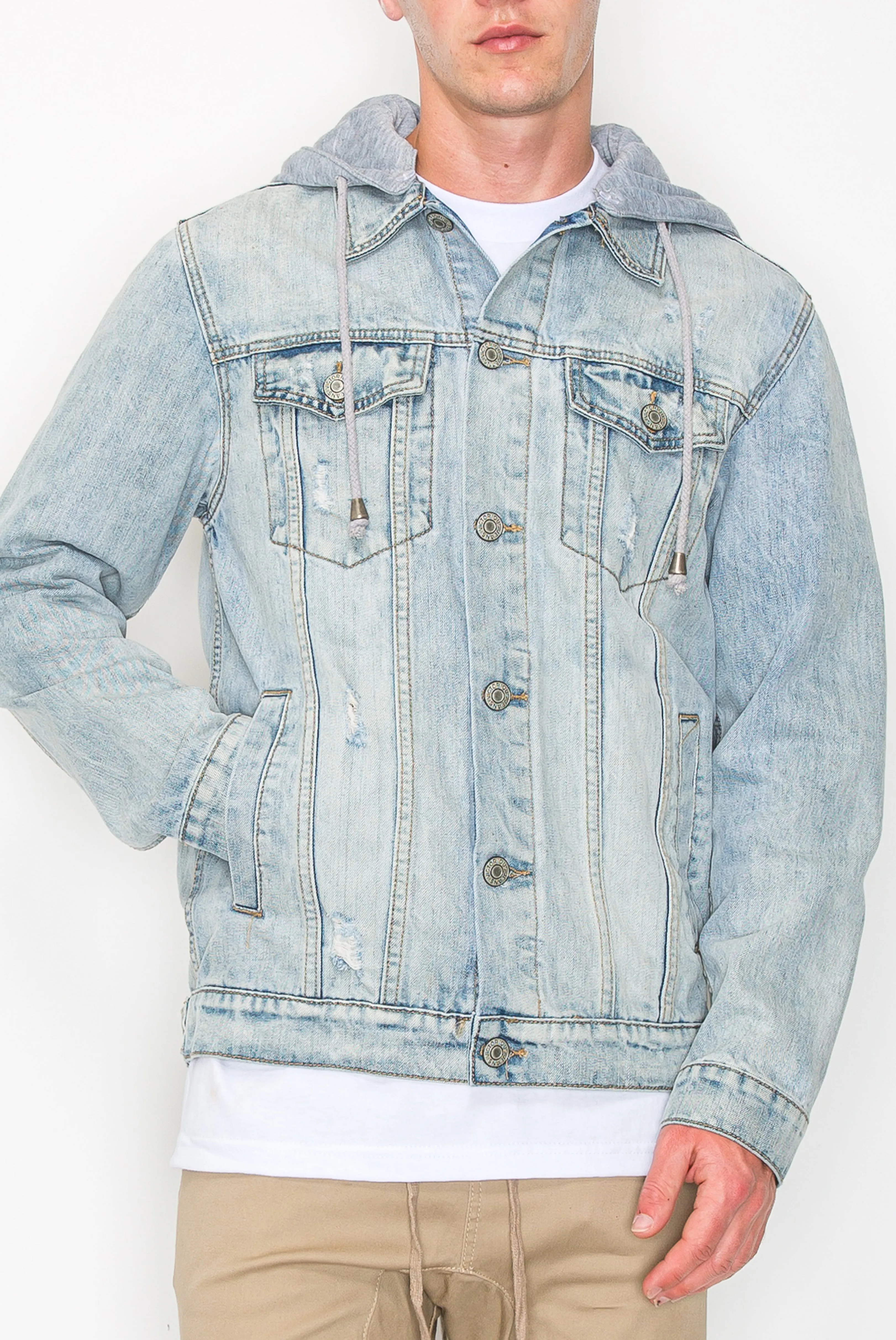 Layered Hooded Denim Jacket