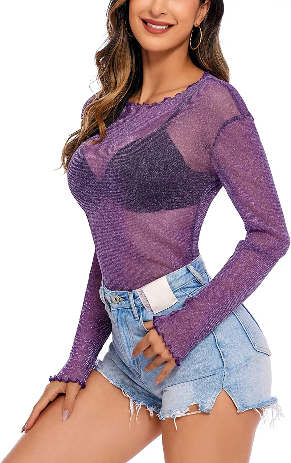 Mesh Top Long Sleeve See Through Shirt