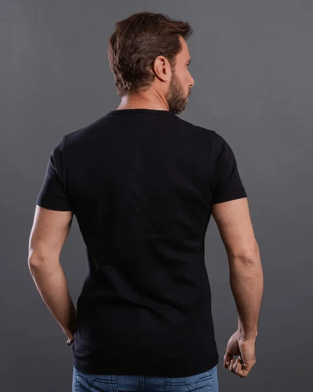 Plain Short-sleeve O-neck Body with a buttons-Black