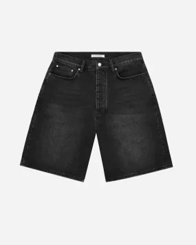 Washed Black Wide Leg Denim Shorts