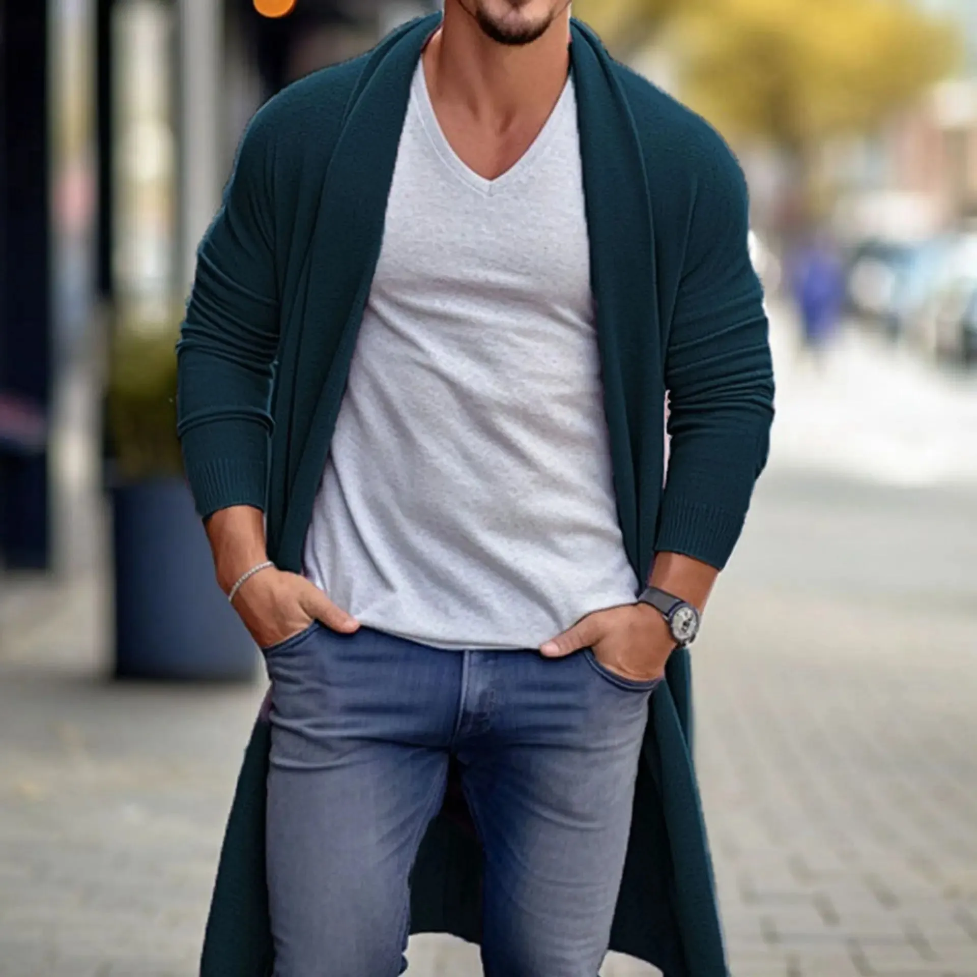 Wiaofellas  -  European American Male Fashion Street Knitted Cardigan Spring  Autumn Thin Knit Shirt Men's Sweater Loose Long Woolen Coat