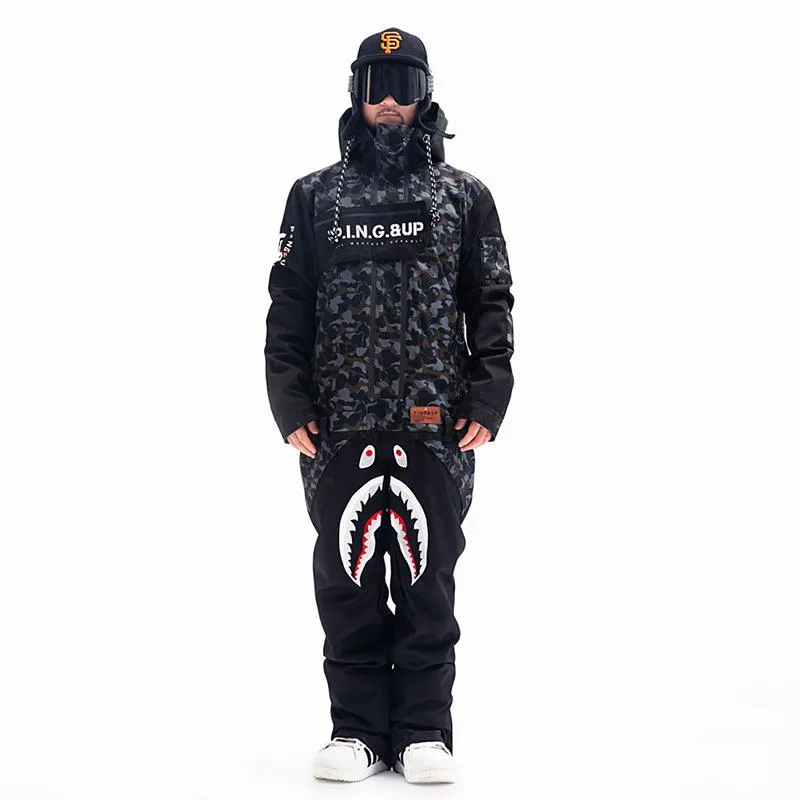 Women's PINGUP P-40 Fighter & Shark Conjoined One Piece Snowboard Suits